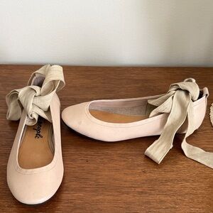 Free People Cream Tie-Ankle Ballet Flats